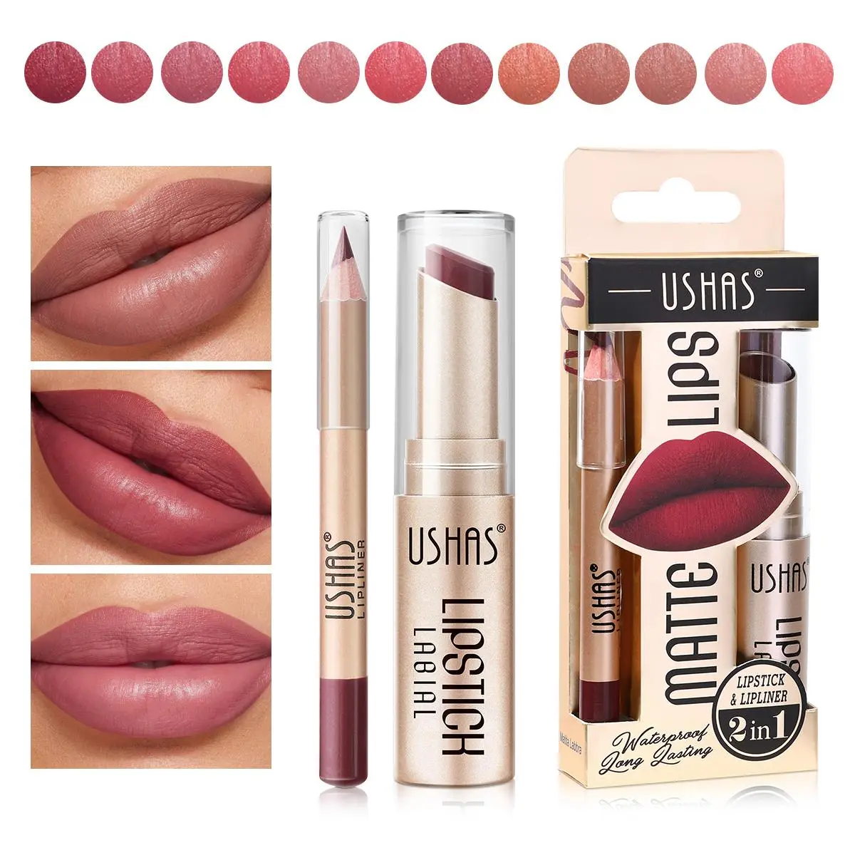 2 in 1 Lipstick & Lip Liner Makeup Set, 2 Counts/set Long Lasting Nude Color Lipstick Makeup Tool, Lip Gloss Lip Liner Lip Stain Lip Kit Sets, Gift for Girls & Women