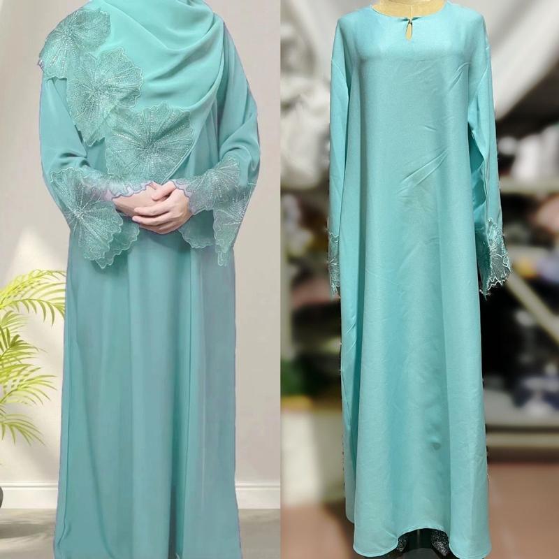 Product Introduction of 2023 Four-Color Middle Eastern Foreign Trade Cross-Border Women's Clothing Ladies' Long Robe Malay Indonesian Dress with Headscarf 11