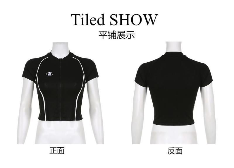 Product Introduction of Áo Cardigan Có Khóa Kéo, Phong Cách Xe Máy Mỹ, Áo Thun ngắn Tay Dành Cho Nữ, Có Sọc Nụ Thêu, Màu Đen, Áo Thể Thao Và Thể Dục Dễ Phối Đồ 9