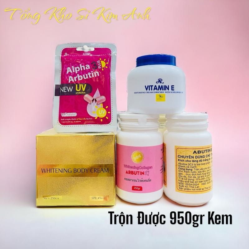COMBO KEM BODY TỰ TRỘN ( body livy's cream + 3c3 vàng và Hồng + vitamin E + vĩ alpha arbutin mới)