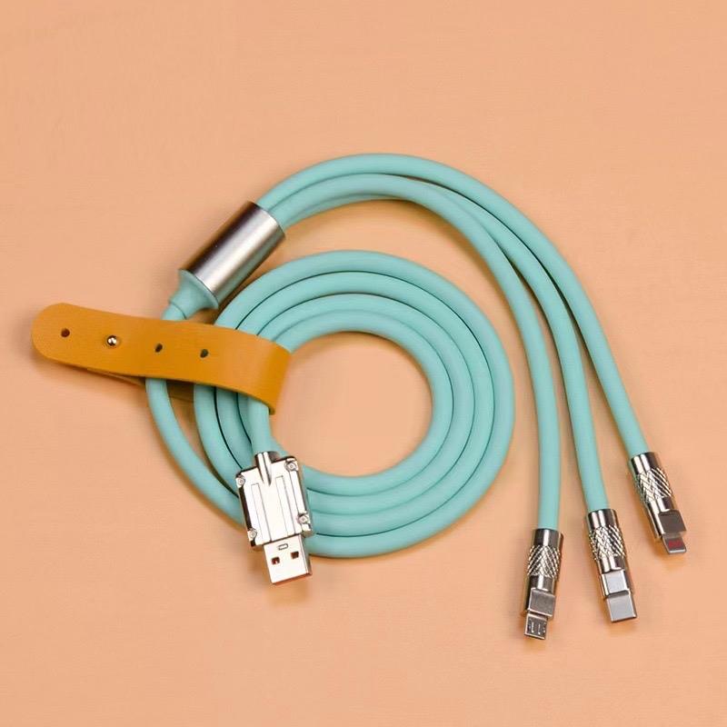 Cáp sạc nhanh Silicon 3 đầu sạc chống gập full hộp Chống nước Nhựa Kim loại Kim loại Sạc Điện Thoại 2
