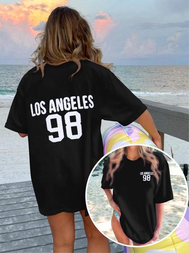 Product Introduction of Women's Letter Print Round Neck Tee, Fashion Casual Crew Neck T-Shirt for Daily Holiday Vacation Outdoor Wear, Ladies Clothes for Summer 4