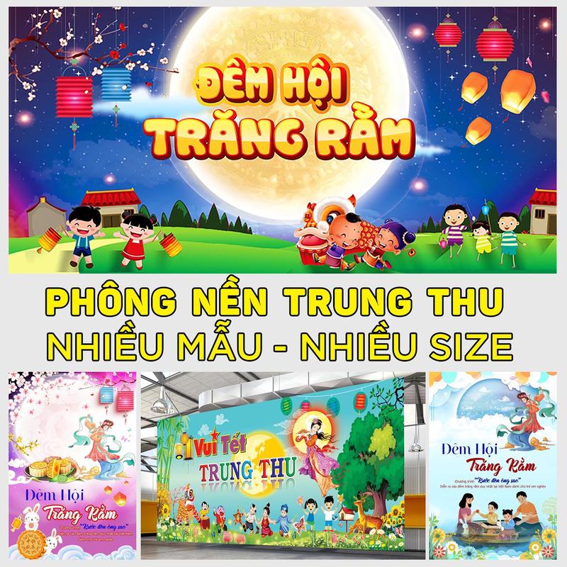 Tranh vải treo tường trang trí trung thu - Phông nền chụp ảnh trung thu tặng kèm đinh và móc treo
