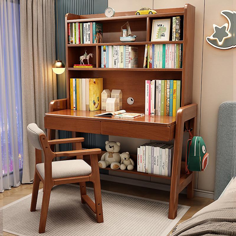 {Sg Sales} Study Table with Bookshelf Writing Desk Solid Wood Children's Study Desk Desk Bookshelf Integrated Desk Home Nordic Student Writing Desk Study table Desk with Bookshelf 0