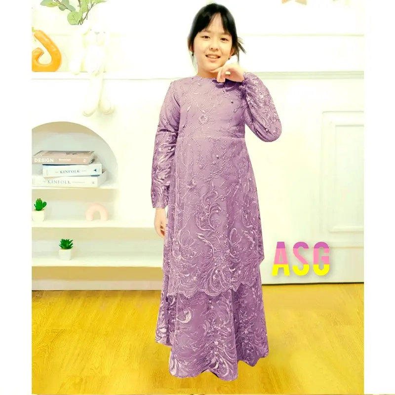 BARU Kid Sarah Gamis Couple Ibu Anak Fashion Brukat Full 2 Tingkat Premiun Dress Pesta Jumbo Seragam Kondangan Kekinian 4