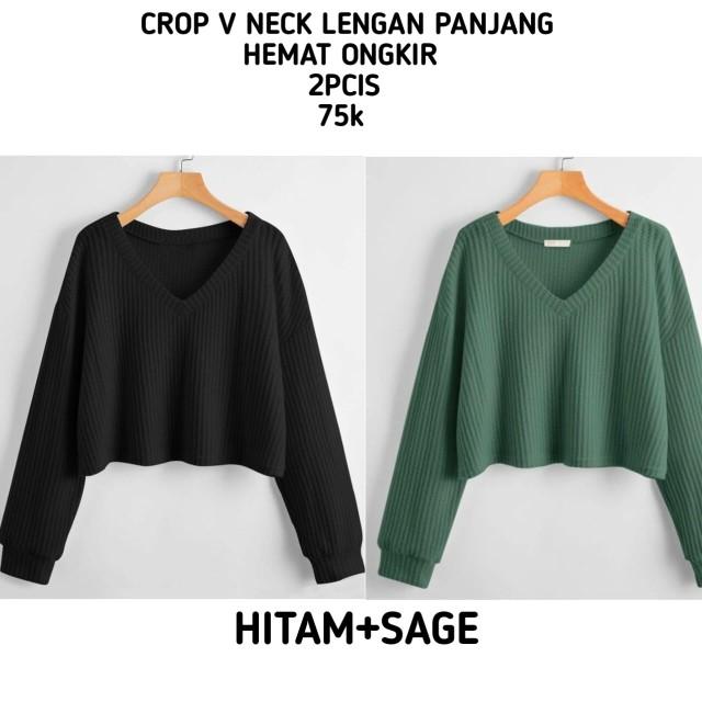 Product Introduction of Promo 2pcis Crop V Neck Lengan Panjang Wanita - Baju Knitwear Nyaman - Formal, Midi kemeja vest jumbo 3
