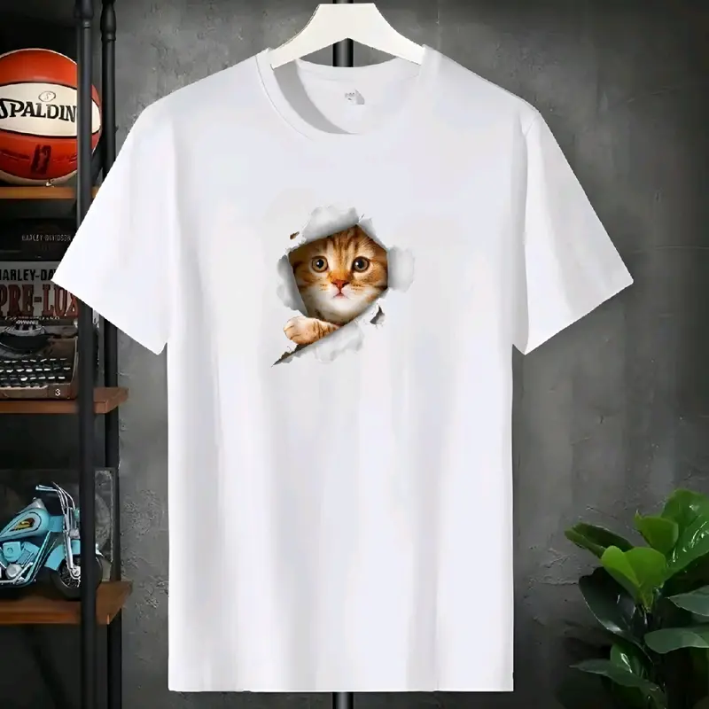 Kaos 3D Dewasa Pria Wanita Kaos Distro Kucing 3D Baju Oblong Lengan Pendek  Motif Sablon Digital Nyaman Lembut  Keren Katun Panjang 1