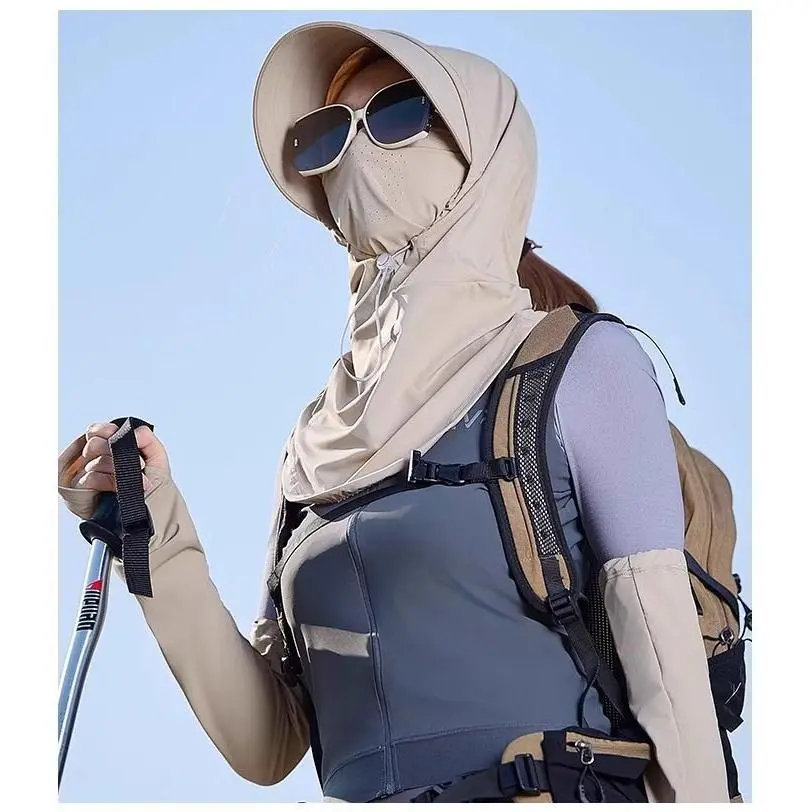 Ice Silk Full Face Sun Hat with Neck Cover, UPF50+ UV Protection Summer Cycling Outdoor Cap, Adjustable Breathable Sun Shield for Men & Women, Anti-Dust Face Mask