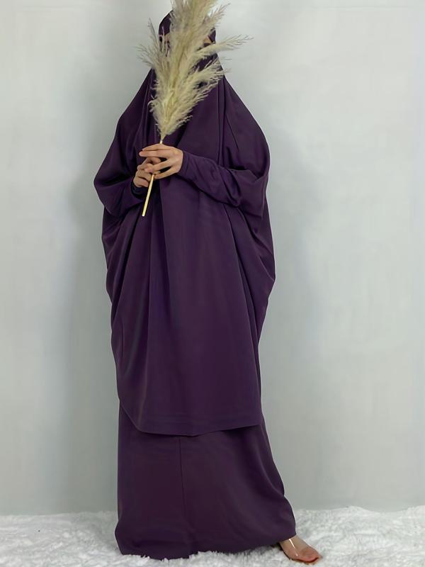 Women's Plain Knot Hooded Batwing Sleeve Abaya & Maxi Dress Set, Modest Two-piece Muslim Outfits for Daily Wear, Co-ords Set, Islamic Clothing for Spring & Fall, Modest Clothes 4