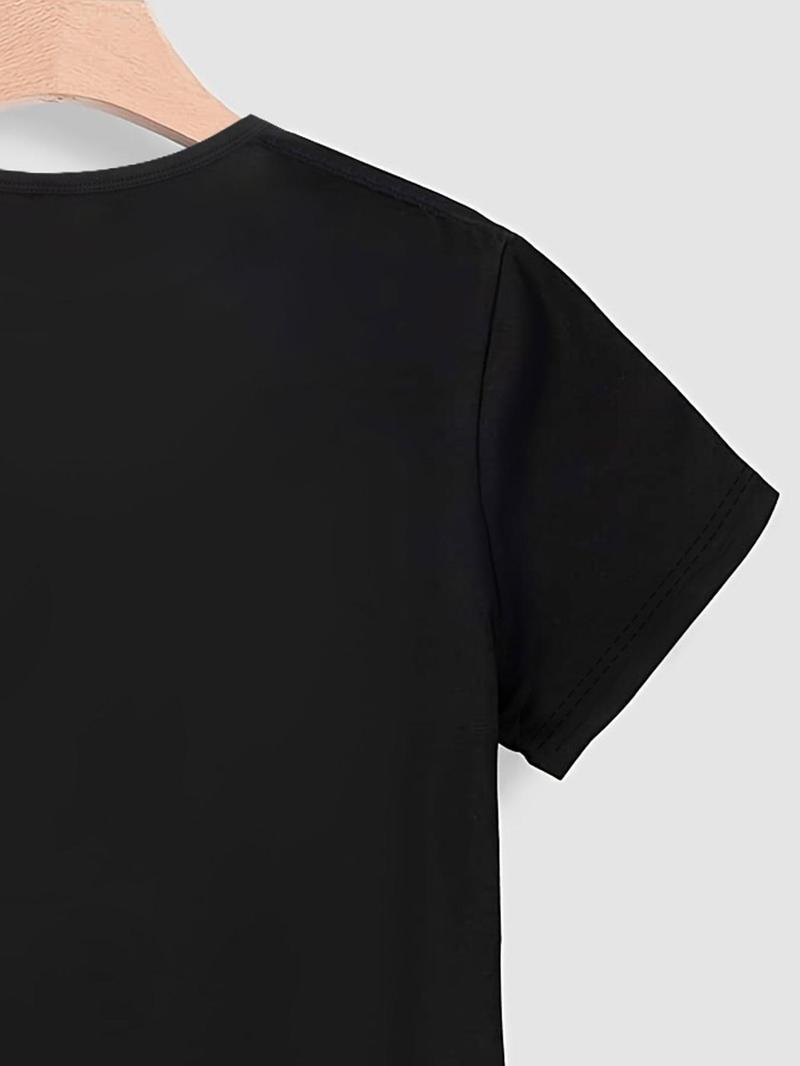 Product Introduction of Women's Letter Print Round Neck Graphic Tee, Vintage Trendy Casual Short Sleeve T-shirt for Daily Wear, Fashion Ladies Summer Top, Going Out Tops 6