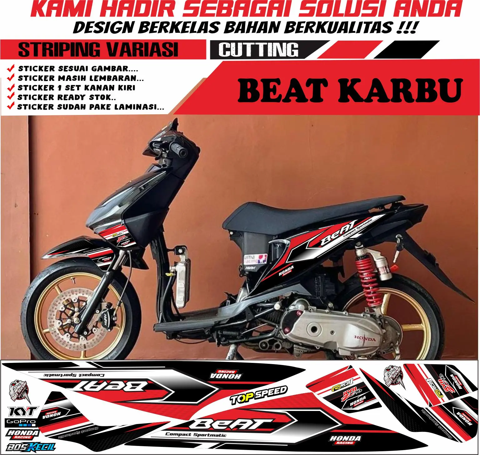 STRIPING BEAT KARBU VARIASI RACING TERBARU SIMPLE STICKER MOTOR BEAT Motorcycle