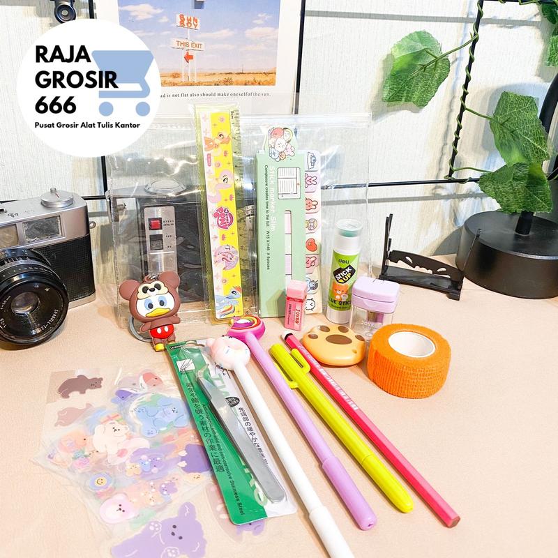 Pouch Set alat tulis viral alat-alat sekolah aesthetic Pulpen pensil penggaris dll Penghapus Rautan Stationery 1