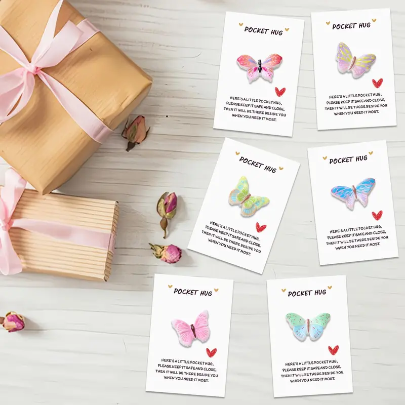 Butterfly Design Pocket Hug Card, Cute Resin Butterfly Pocket Card with Self Adhesive Sticker, Party Gift for Friends, Family, Classmates 6