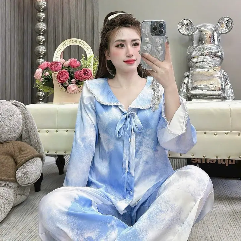 Đồ bộ tiểu thư loang 40 >65 kg latin tơ tằm 2