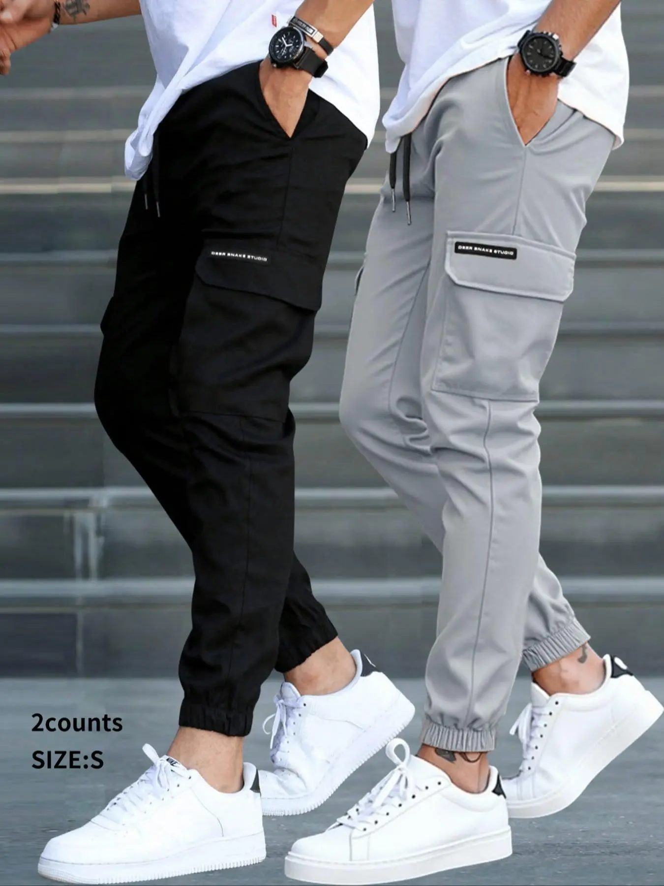 Men's Solid Multi-pocket Drawstring Waist Pants Set, Regular Fit Casual Street Comfy Trousers for Daily Wear, Men's Bottoms for All Seasons