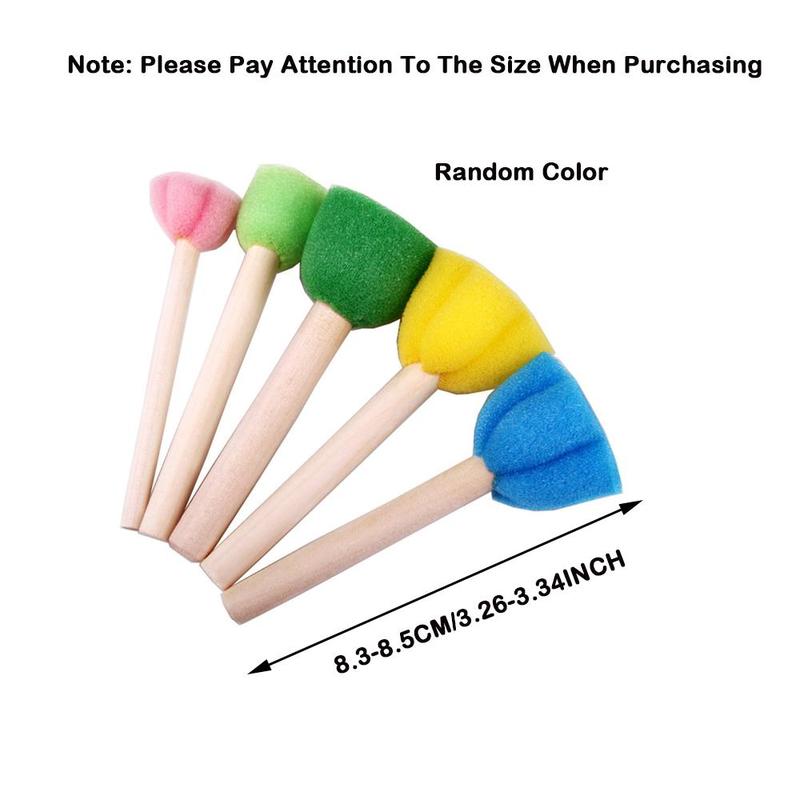 5pcs/set Random Color Kids Sponge Stamp Brush Kit, Paint Learning Sponge Brush, Print Pattern Brushes with Wooden Handle, Art Supplies, DIY Kit, Craft Supplies 1