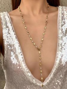 Collar de cadena en forma de Y con decoración de diamantes de imitación, Collar con diseño de corazón de moda para fiesta, Decoración diaria, Joyería comodín y exquisita para regalo de cumpleaños