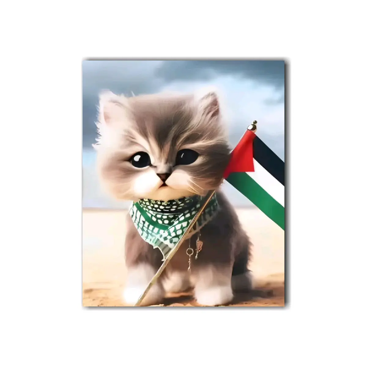 hiasan dinding anak kucing bawa bendera