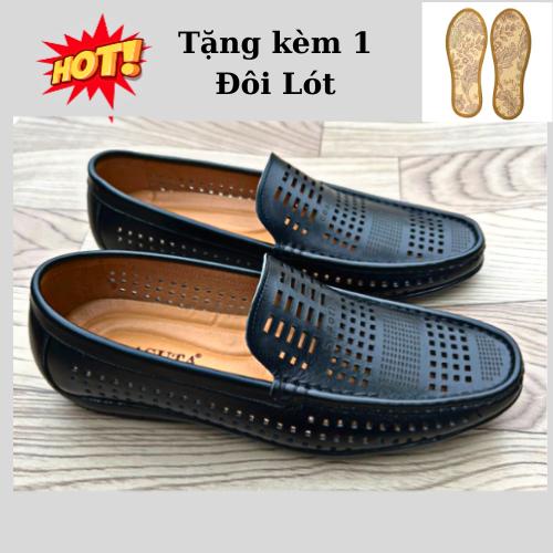 Giày Hè Nam Thoáng Khí Giày Rọ Lười Da Bò Đế Cao Su Êm Mềm Bảo Hành 1 Năm