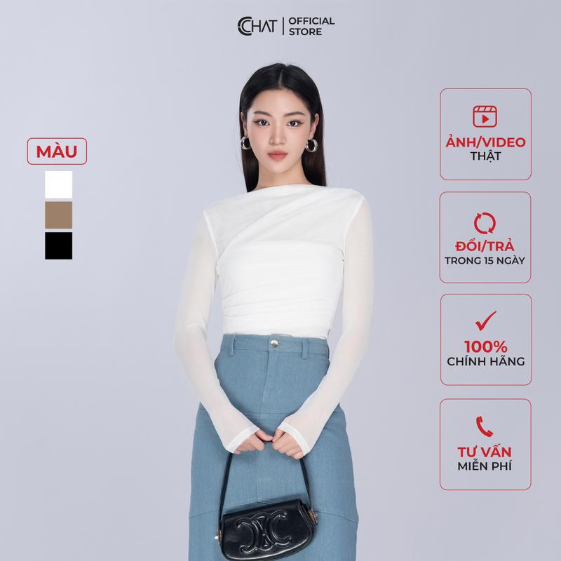 Product Introduction of Áo Nữ CChat Women Top Dáng Ôm Chất Lưới Xếp Vai Vải Nhập Khẩu 23TDC2013OT 1