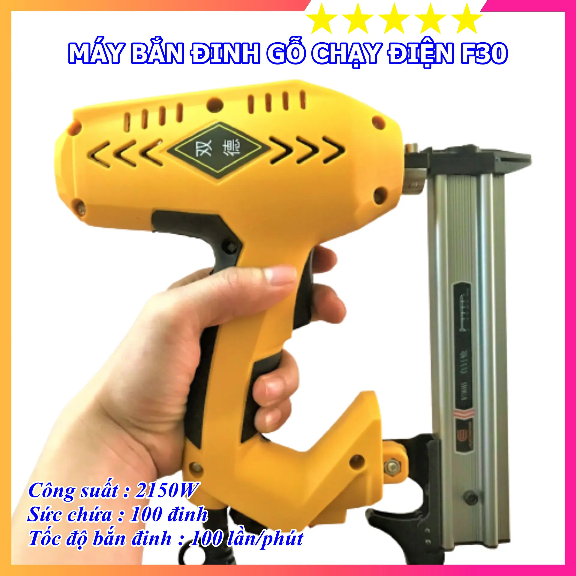 Máy Bắn Đinh Gỗ F30 Chạy Điện (2150W) - Bắn Khỏe, Gọn Nhẹ, Tiện Dụng - Hộp 5000 Đinh Gỗ F30 - Bảo Hành 6 Tháng