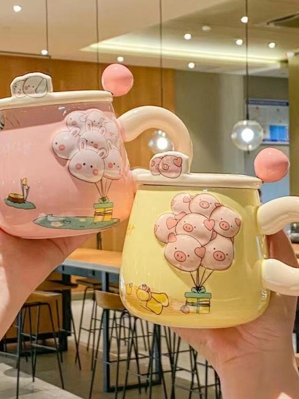 Cốc sứ quai chùm bóng, ly uống nước cafe kute dễ thương hài hước, đồ quà tặng sinh nhật người kèm nắp thìa cực chill 9
