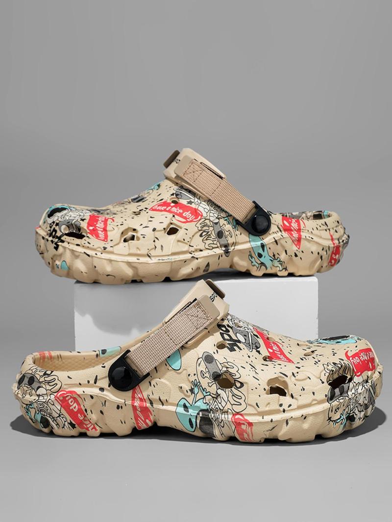 Product Introduction of Men's Fashionable Graffiti Pattern Slides, Casual Comfortable Breathable Slippers for Summer, Male All-match Round Toe Slippers for Daily Wear, Walking Shoes 4