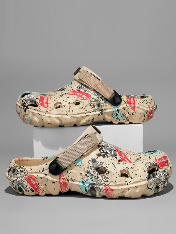 Men's Fashionable Graffiti Pattern Slides, Casual Comfortable Breathable Slippers for Summer, Male All-match Round Toe Slippers for Daily Wear, Walking Shoes 3