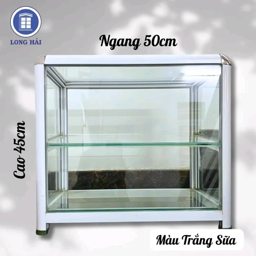 Tủ bán hàng ăn ( KHÔNG CỬA ), chất liệu nhôm kính, kích thước: 50cm x 30cm x 45cm , màu trắng sữa