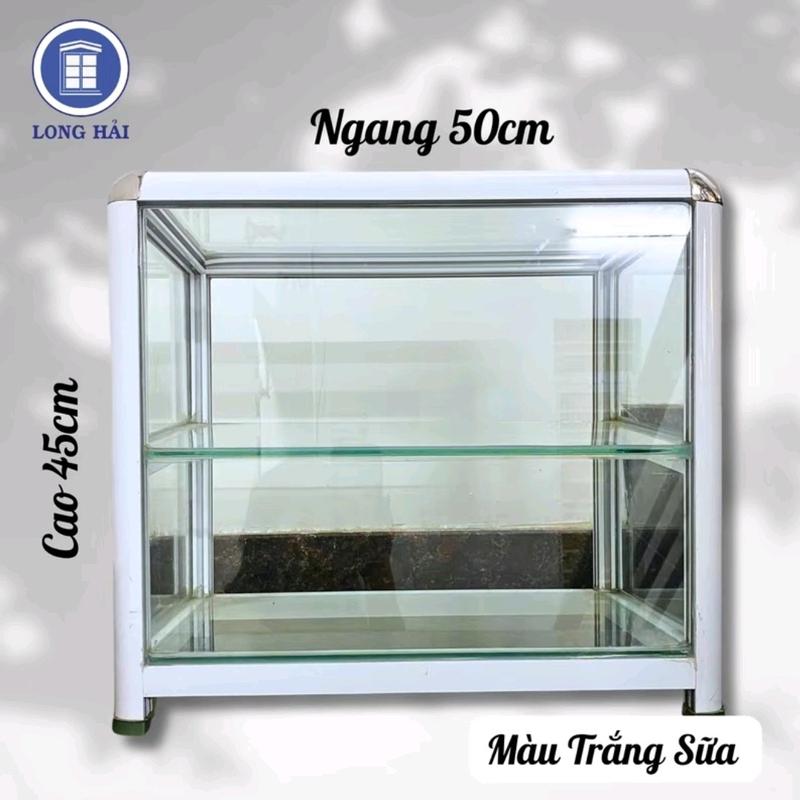 Tủ bán hàng ăn ( KHÔNG CỬA ), chất liệu nhôm kính, kích thước: 50cm x 30cm x 45cm , màu trắng sữa 0