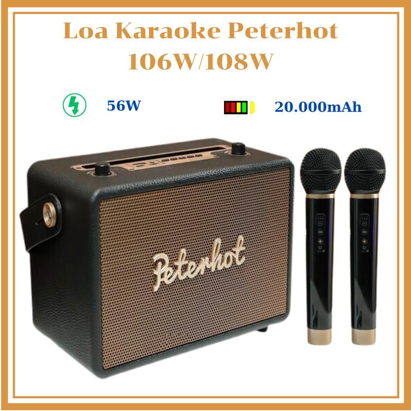 Loa Karaoke Bluetooth Xách Tay Peterhot A106W / A108W, Công Suất Lớn, Pin Khủng 20.000 mAh, Âm Thanh Sống Động