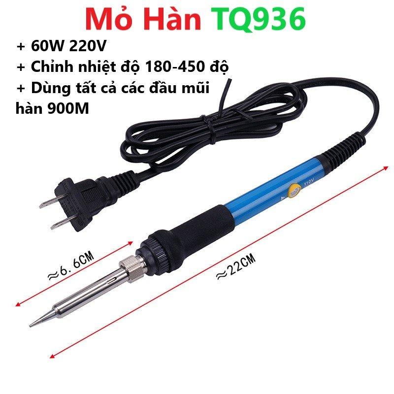 Mỏ hàn TQ936 điều chỉnh nhiệt độ, máy hàn mini 60w 220v và phụ kiện hàn, thiếc hàn, bộ mũi hàn 900M, bọt biển, kệ hàn