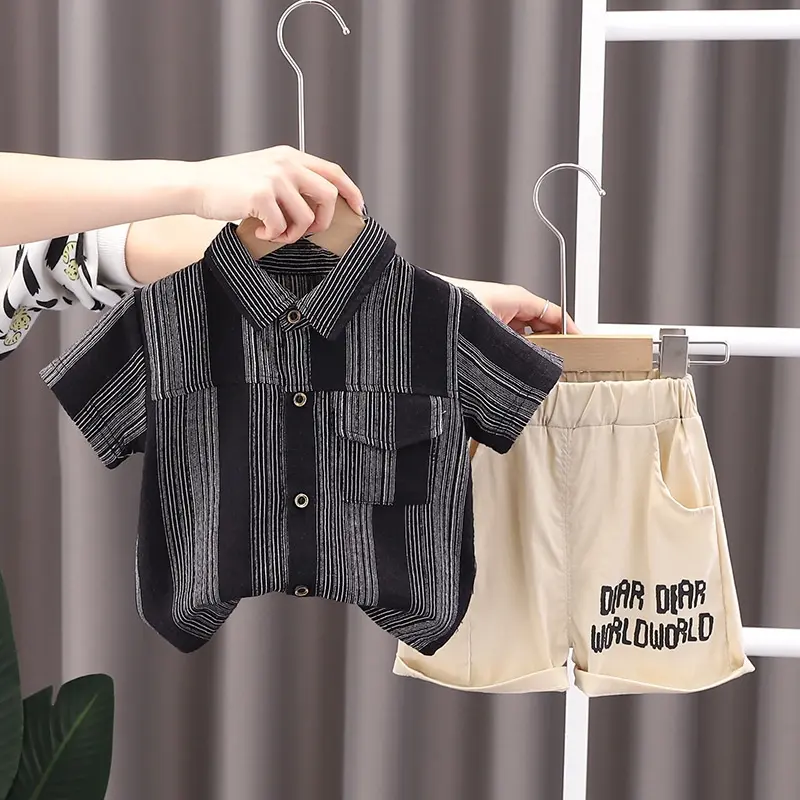 AnvilaShop Setelan Anak Laki-Laki Model Garis-Garis Serat Import Fashion 2
