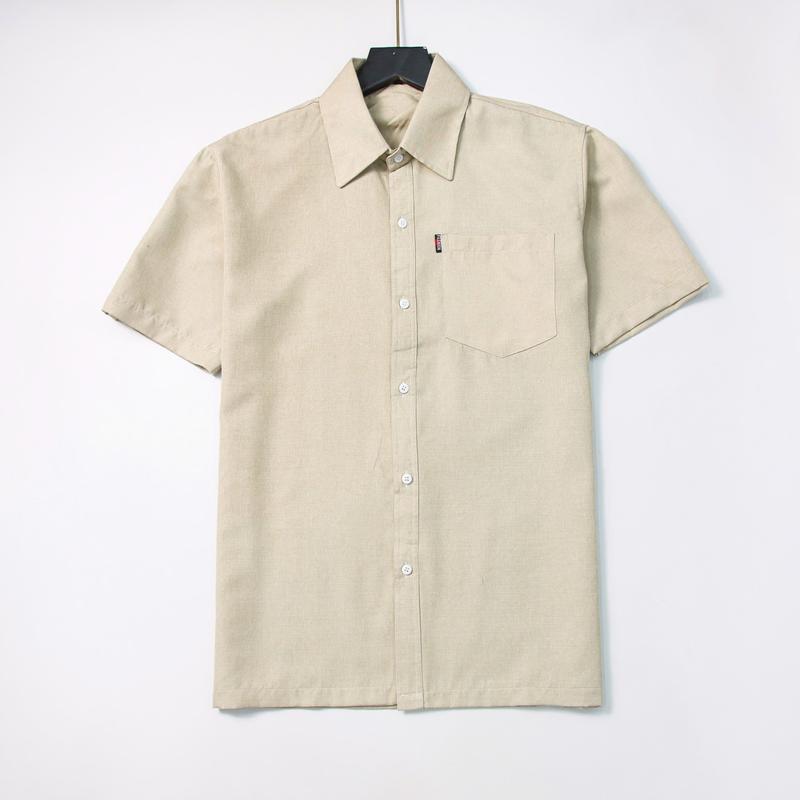 Áo Sơ Mi nam trung niên Ngắn tay form rộng Tomen chất liệu vải đũi cotton trơn có túi mềm mịn, mát, không nhăn. 1