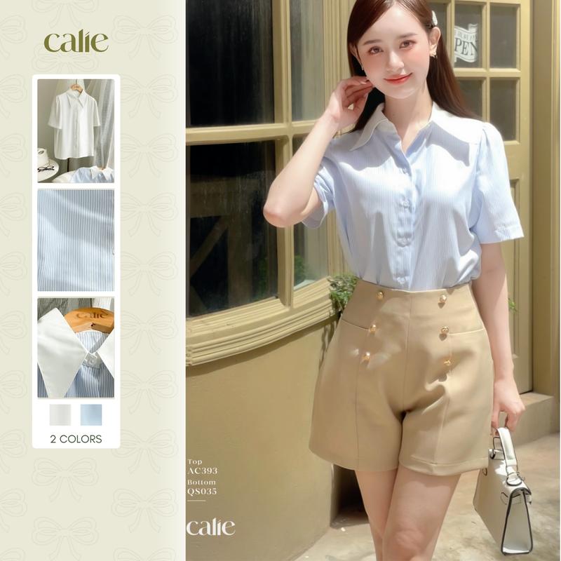 Áo cách điệu cổ nhọn cộc tay Calie AC393 - TikTok Shop Vietnam