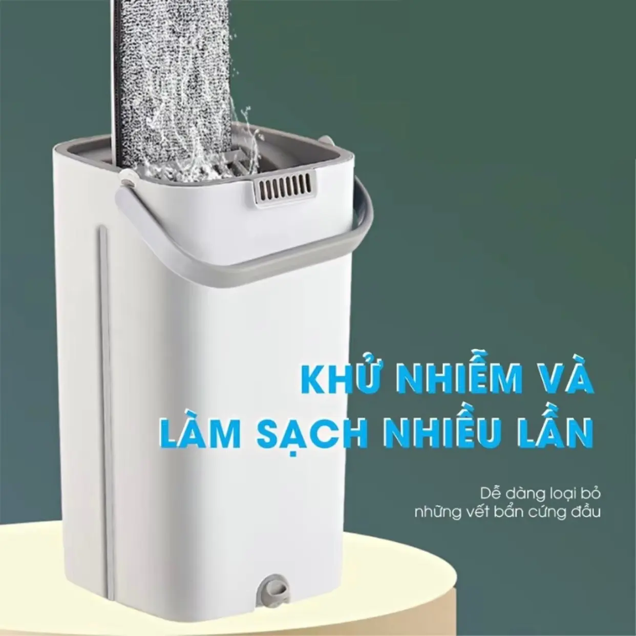 Bộ cây lau nhà ( 1 thùng + 2 cây lau + 8 bông lau ) tự vắt thông minh đầu xoay 180 độ Lau Sàn Inox Làm Sạch