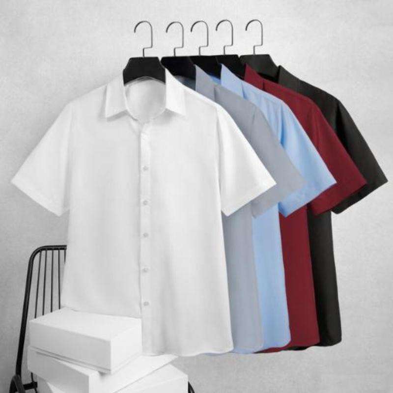 Áo Sơ Mi Nam Vải Lụa Không Nhăn Nhiều Màu Tay Ngắn Thời Trang Menswear áo  sơ có thể giặt máy đỏ nâu đỏ hồng thanh lịch áo sơ mi unisex thường ● [tay ngắn] trắng tinh khiết sang trọng Shirt áo  sơ  mi  nam áo  sơ  mi  nam  form  rộng  hàn  quốc