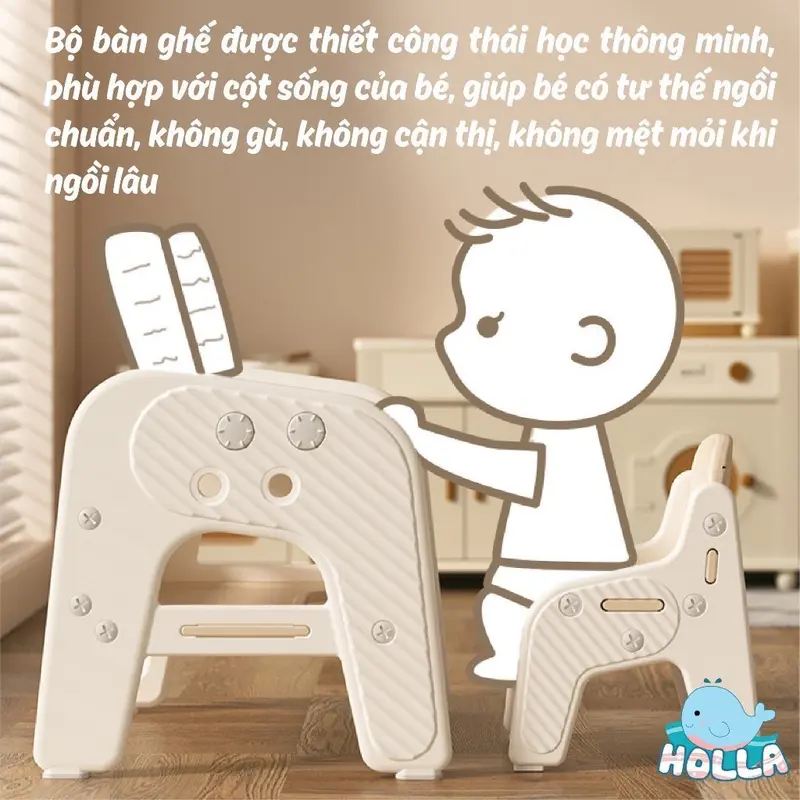 ￼Bộ Bàn Ghế Đa Năng HOLLA HL 10227 Bảng Vẽ Kiêm Bàn Học Thông Minh Tặng Kèm Ghế Cho Bé 4