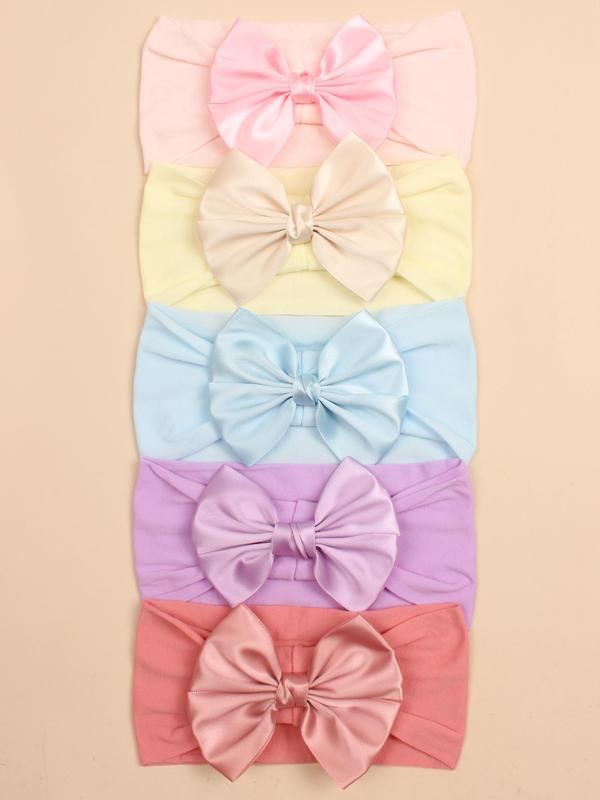 5pcs Baby's Cute Bow Decor Headband, Solid Color Wide Band Hair Accessories For Newborn 0