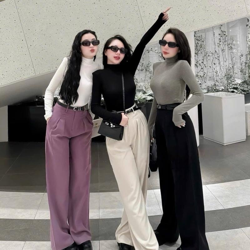 Combo 3 áo thun nữ cổ lọ tay dài chất bo tăm lụa ủ kem mịn mát vô giãn chiều