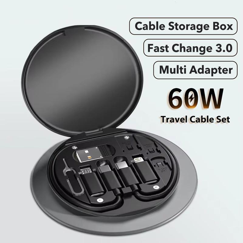 【Nexus Bộ cáp sạc đa năng TypeC PD 60W Sạc nhanh dữ liệu cho điện thoại thông minh iPhone Samsung Vivo Huawei Hộp lưu trữ bộ sạc điện thoại di động Thẻ chuyển đổi Pin Hộp du lịch (Không bao gồm thẻ SIM) Kỹ thuật số/Bền/Usb/Kem/Phụ Kiện