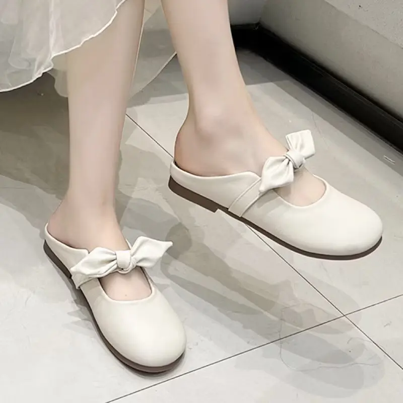 Sục nữ ,  Dép bít mũi nữ Nơ Thỏ đế cao su lót mềm êm chân phong cách tiểu thư Shoes Sandal 0
