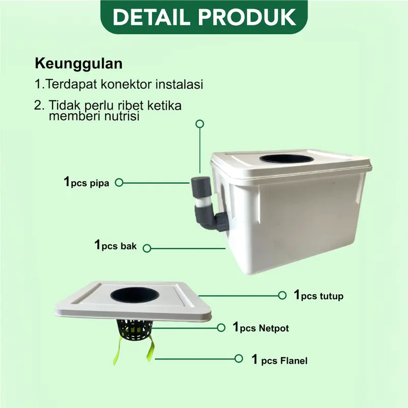 INFARM - Bak Hidroponik Dutch Bucket Volume 8L Bonus Netpot 10 cm + Flanel 1 pcs Plastik Putih 1