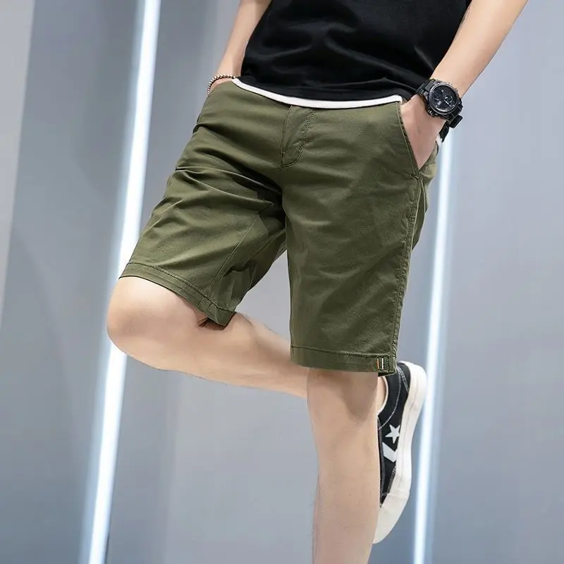Summer Thin Cotton Five-Point Shorts for Men Korean Style Slim Fit Shorts All-Cotton Breathable Mid-Length Pants Men's Cargo Pants Trendy Stylish Sport