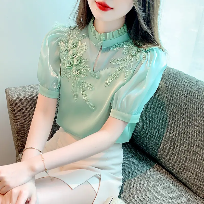 Áo Cánh Ngắn Tay Cho Nữ, Thêu 3D, Đính Cườm, Mới