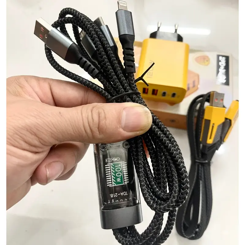 Combo 3 Sản Phẩm, Bộ Sạc Nhanh 120W, Cáp Sạc 3 Đầu 100W, Cáp Sạc 4 Đầu 4in1 Cốc sạc nhanh Sạc nhiều thiết bị 3