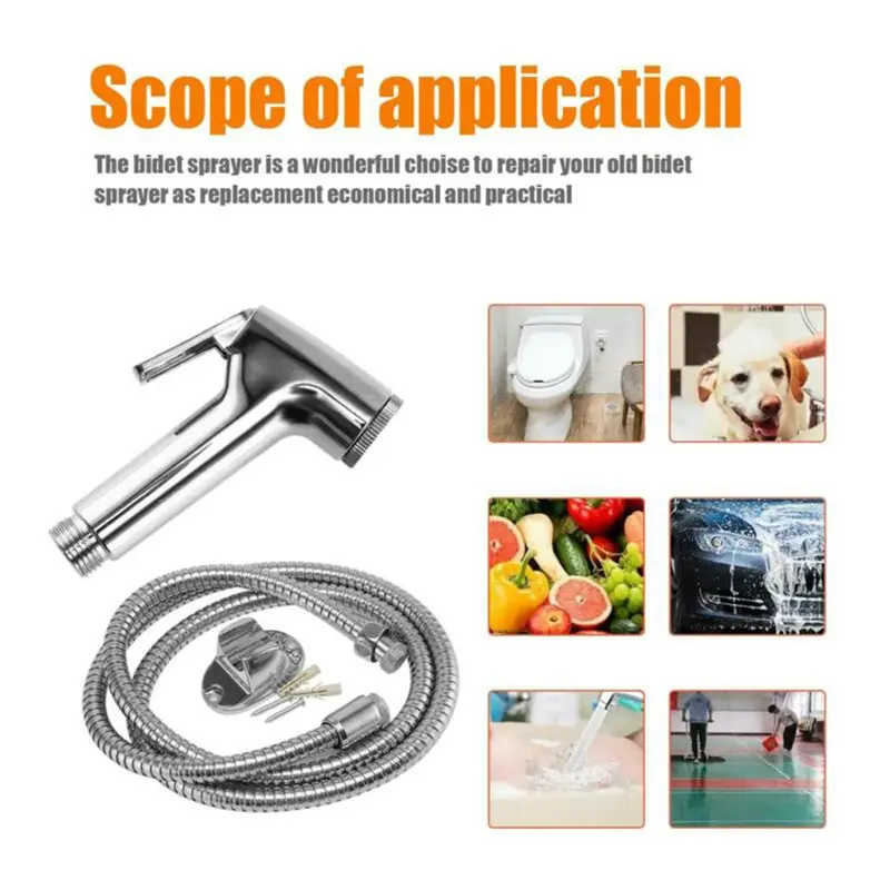 Chrome Bidet Shattaf Douche Spray Hygienic Toilet Shower Head Hose Set 7