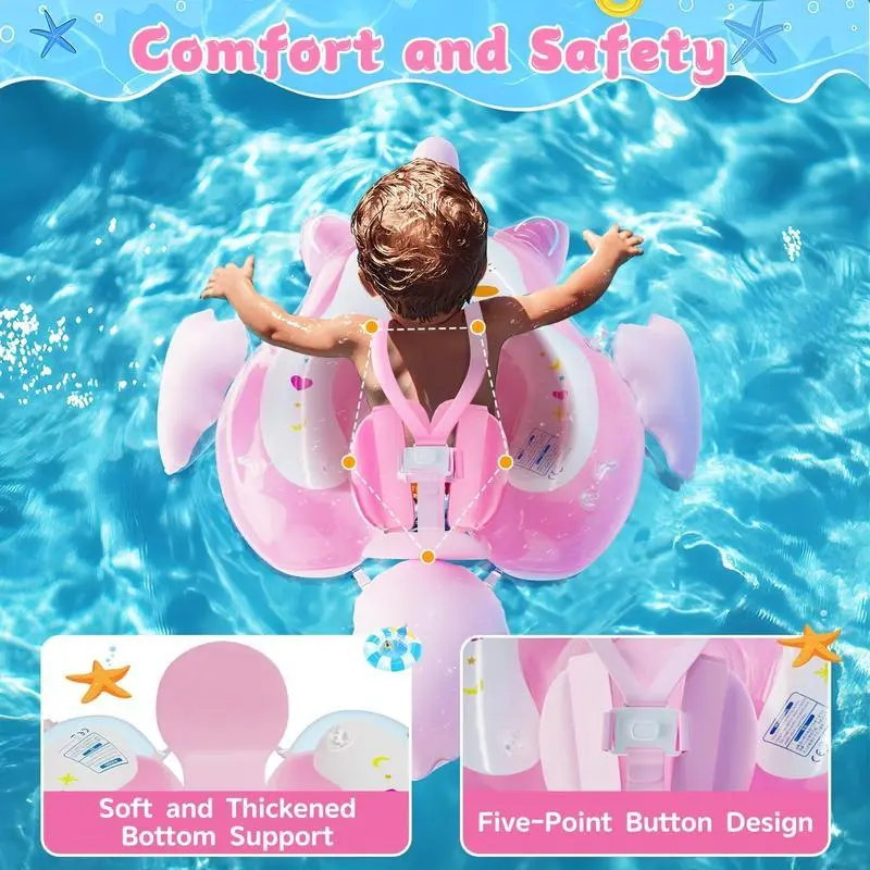 Baby Swimming Float with Canopy, Inflatable Swimming Pool Float with Sunshade, Swimming Pool Game Fun Gift, Swimming Accessories for Kids 2