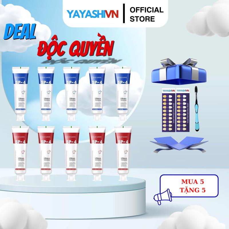 [MUA 5 TẶNG 5] KEM ĐÁNH RĂNG YAYASHI SP4 HỖ TRỢ GIẢM HÔI MIỆNG HỖ TRỢ GIÚP RĂNG TRẮNG SÁNG YAYASHIVN BEAUTY TẶNG 1 BÀN CHẢI + BẢNG THEO DÕI MÀU RĂNG