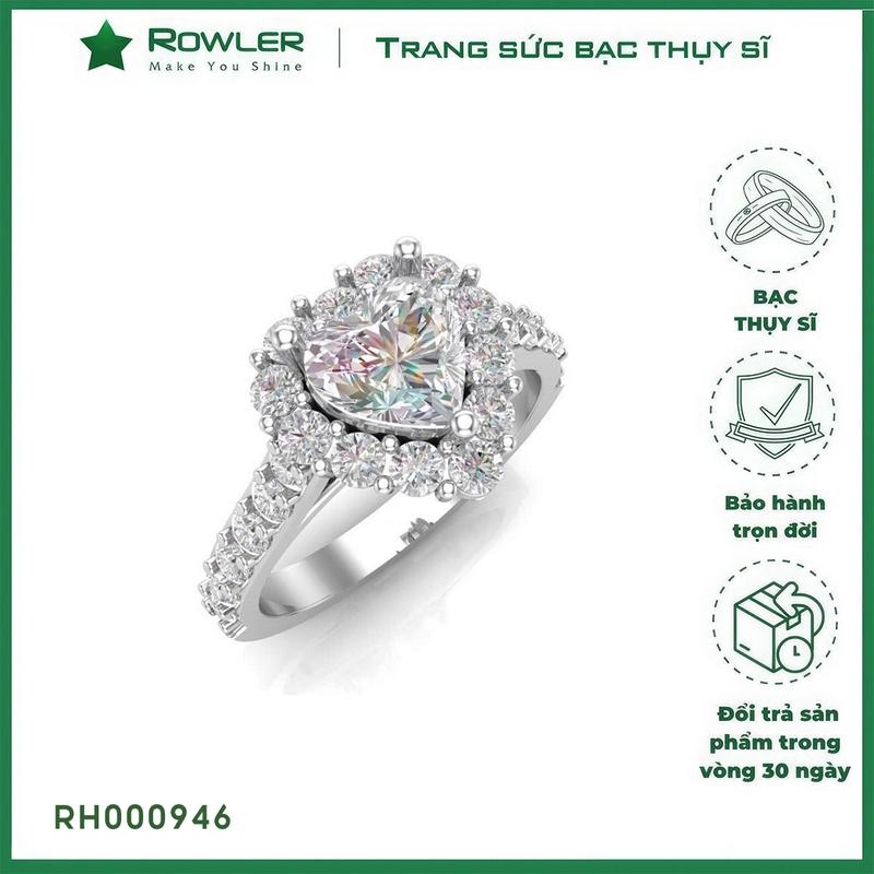 Nhẫn tim Halo bạc Thụy Sĩ đính full đá Moissanite viên chủ tim 7.0ly _ROWLER-RH000946